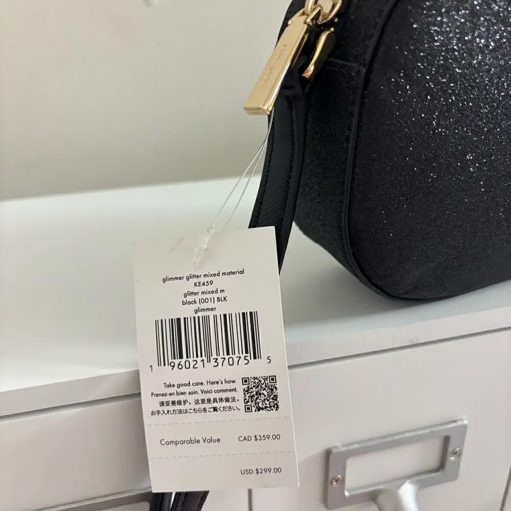 Kate spade Glimmer Oval Camera Bag crossbody purse black glitter new